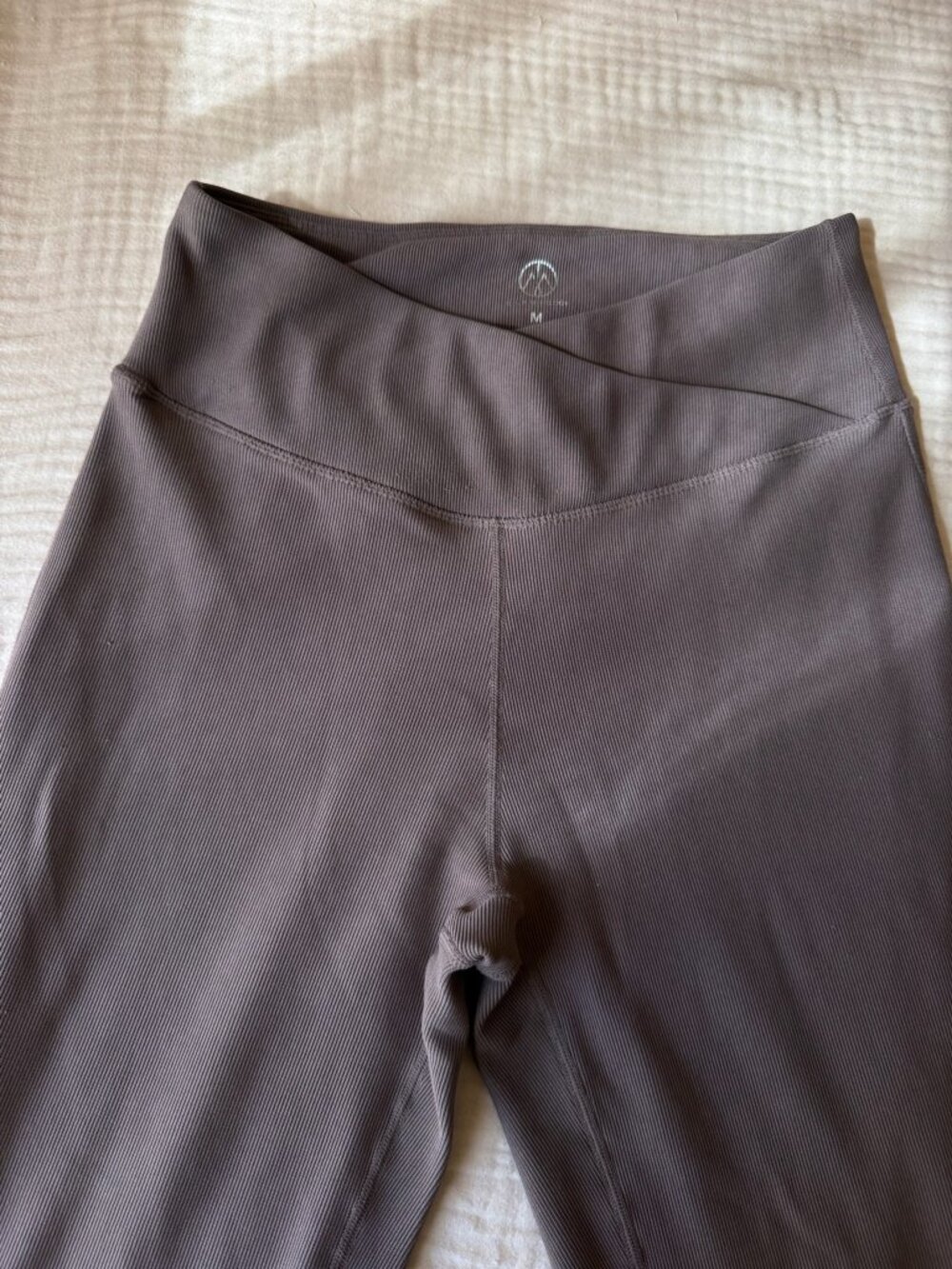 Move Theology Ribbed Taupe Flared Leggings Crossover Waist - Sz M